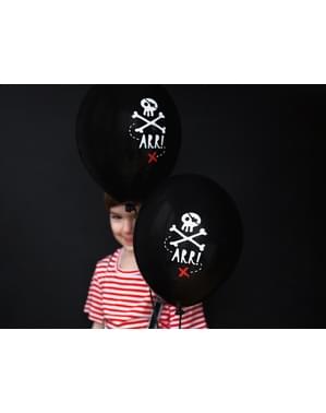 6 globos de látex fiesta pirata negro (30 cm) - Pirates Party