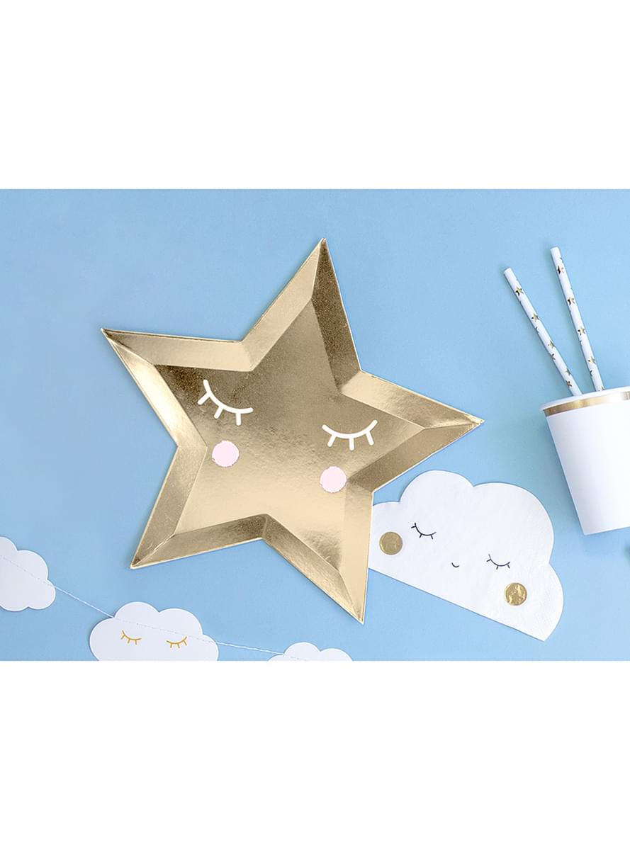 6 platos con forma de estrella con pestañas y coloretes (27cm) - Golden Sky