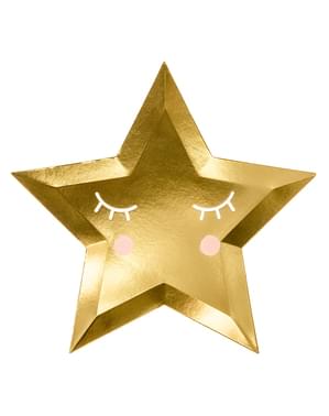 6 krožnikov v obliki zvezde s trepalnicami in lički (27cm) - Zlata nebo