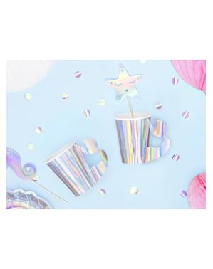 Gobelets en papier avec anse queue de sirène iridescente - Iridescent Mermaid - 6 unités