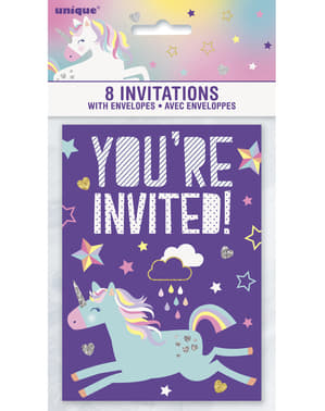 8 Unicorn Party Запрошення - Щасливий Unicorn