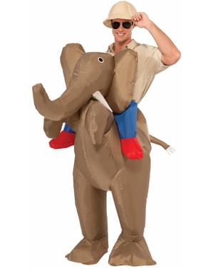 Costume gonfiabile da cacciatore sull'elefante da uomo