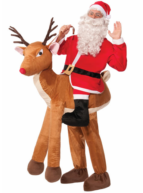 Déguisement porte-moi Père Noël sur Rudolph le renne