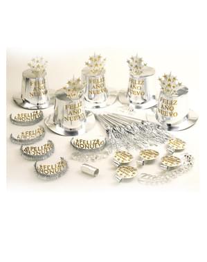 Kit fiesta Feliz Año Nuevo plateado para 10 personas