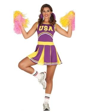 Lilla og gul cheerleader kostume til kvinder