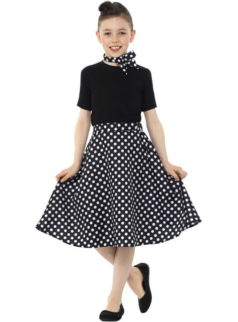 50s Black Polka Dot Skirt for Girls