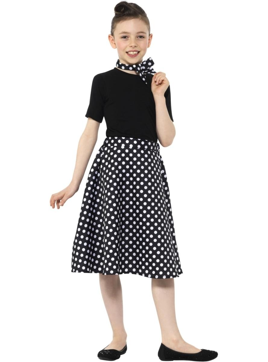 50s Black Polka Dot Skirt for Girls
