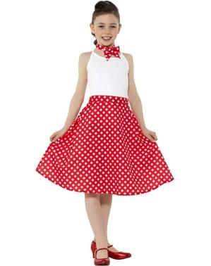 50-an Polka Dot Costume for Girls in Red