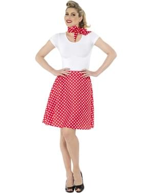 Kostum Polka Dot 50-an untuk Wanita Merah