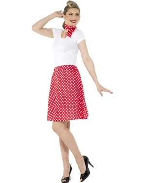 Fato de Anos 50 vermelho com pintas para mulher
