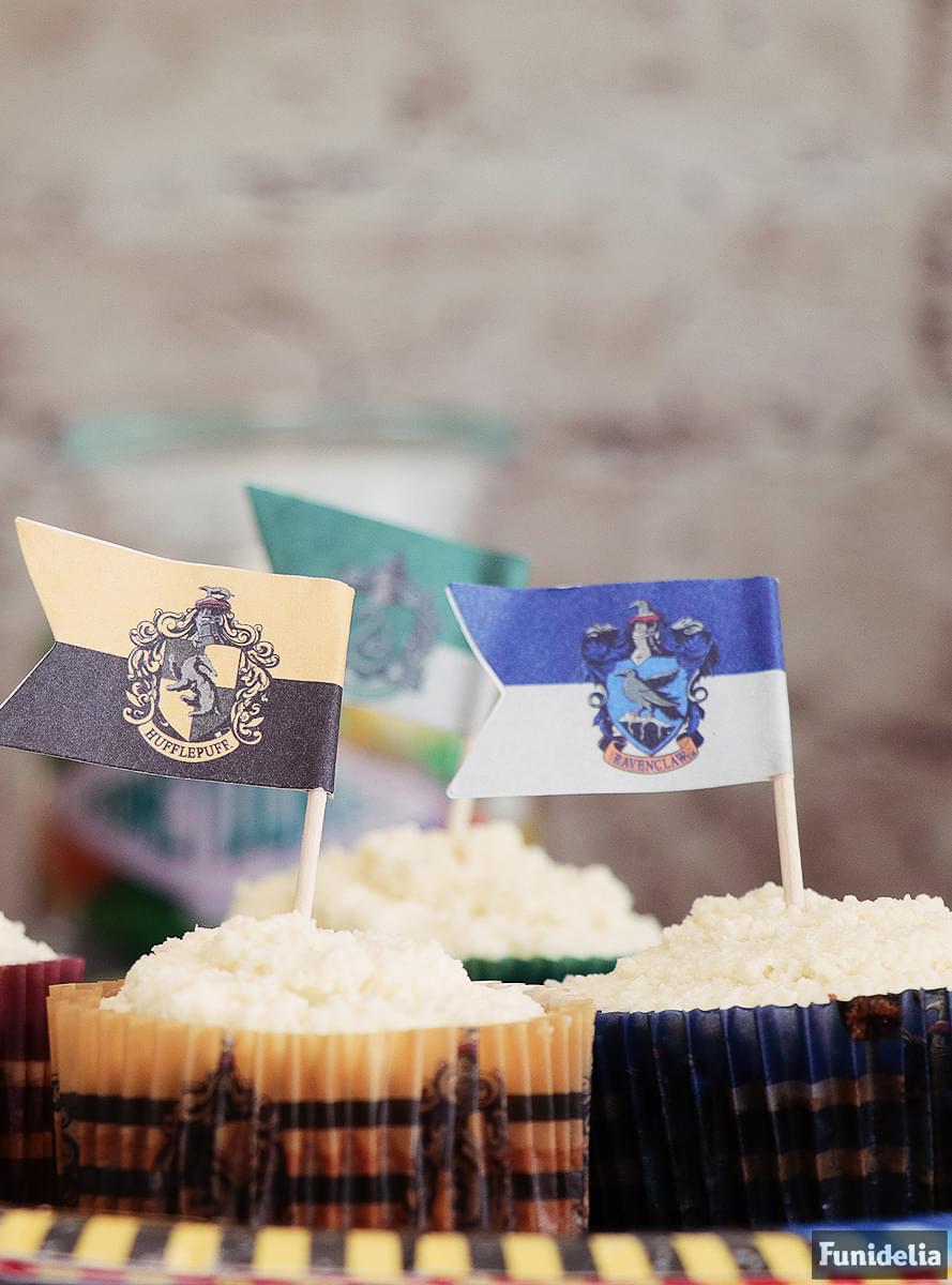 Harry Potter set of cupcake cases and flags - Hogwarts Houses