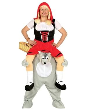 Disfraz de lobo feroz secuestrando a caperucita ride on para adulto