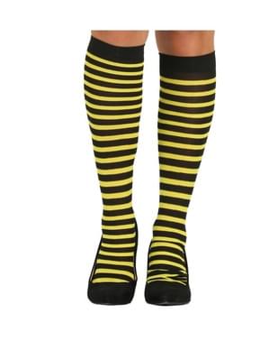 Svart og gul stripete bie tights for dame