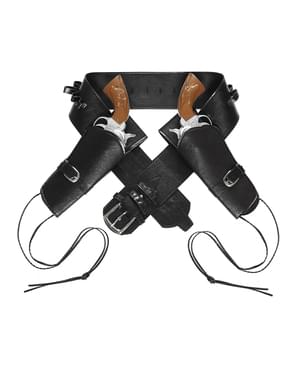 Mens Black Pistol Double Holster Belt