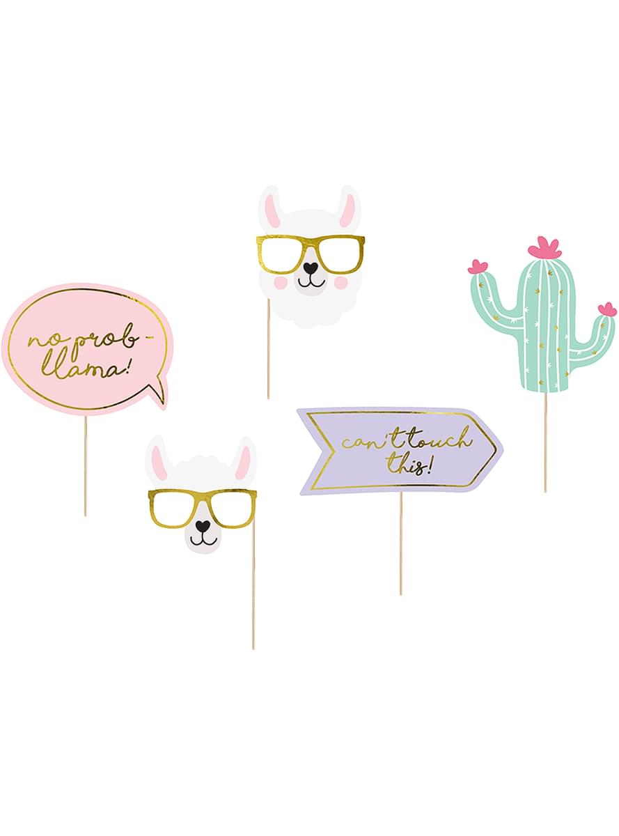 5 Photo Booth Props - Llama Party