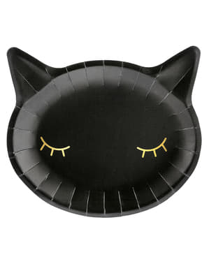 6 Zwarte kat borden (22 cm)