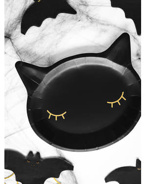 6 Katzen Pappteller schwarz (22 cm)