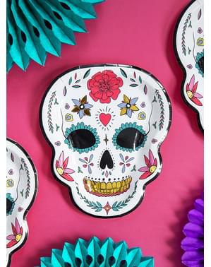 6 бели чинии с черепа Катрина – Day of the Dead