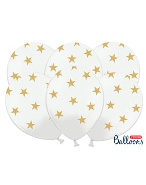 50 balloons in white with golden stars (30 cm)