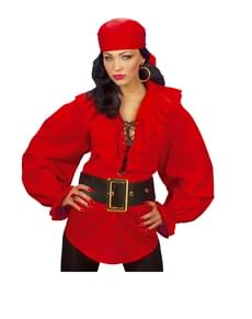 Chemise rouge de pirate femme
