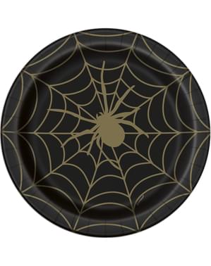 8 assiettes à dessert noires toile d'araignée (23 cm) - Golden Spider