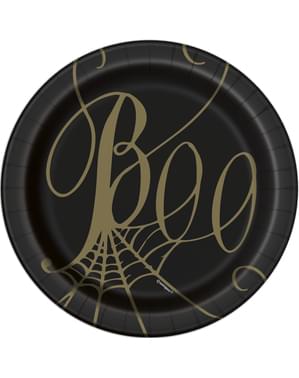 8 Spindelvæv Desserttallerkner i sort (18 cm) - Golden Spider