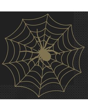 16 spindelvæv servietter i sort & guld (33 cm)
