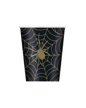 8 Cobweb Cups in Black - Golden Spider
