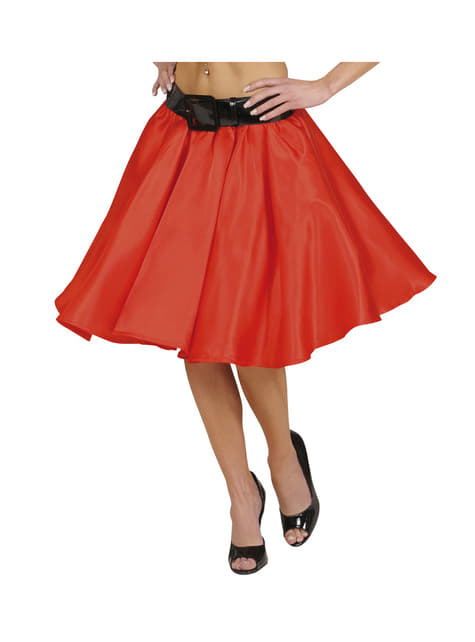 Falda de satén roja con enaguas para mujer