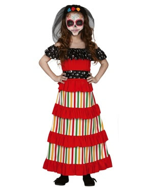 Kırmızı Kızlar için Meksika Catrina Kostüm