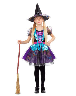 Mor kızlar için eğlenceli cadı kostümü