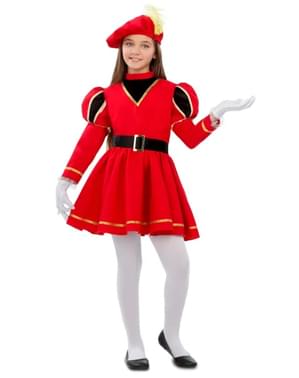 Fato de pajem real elegante vermelho para menina