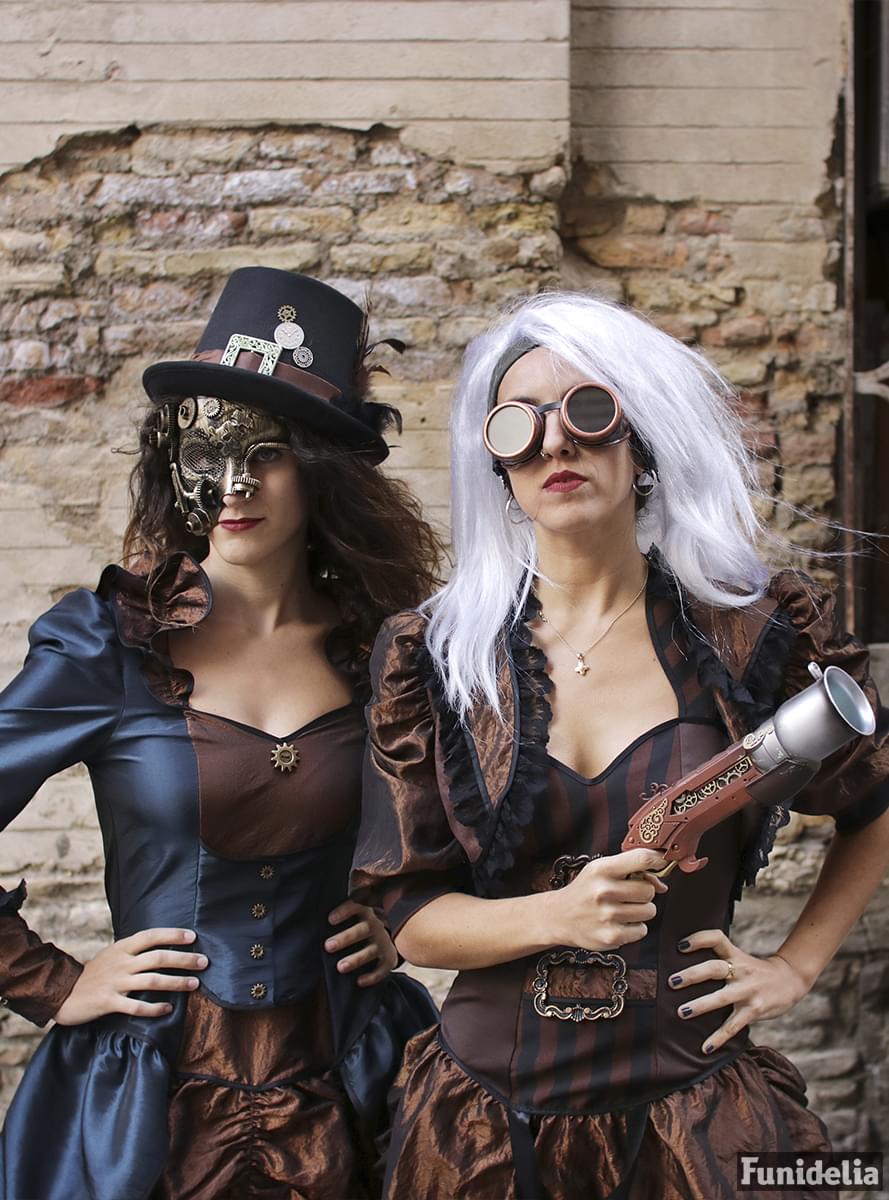 Svart Steampunk Hatt med Spenne og Fjær til Voksne