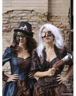 Chapéu preto Steampunk com fivela e penas para adulto