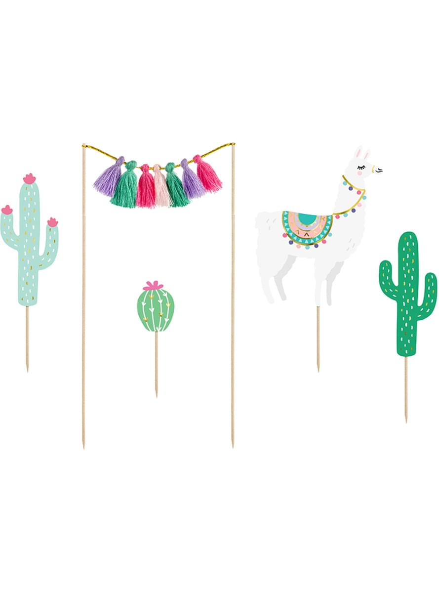 5 décorations pour gateaux Lama - Llama Party