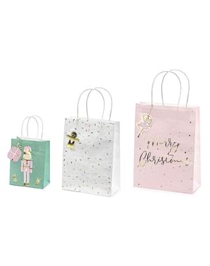 3 Christmas Gift Bags in Pastel Shades