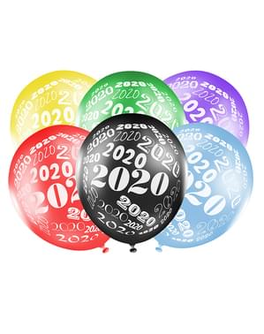 50 новогодишни балона „2020“ в металически цветове (30 cm)