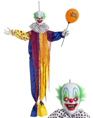 Wisząca dekoracja Halloween ruchomy, grający i świecący Przerażający Klown (170cm)