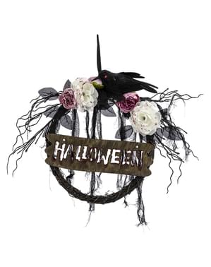 Crown with raven and flowers for Halloween (41 cm)