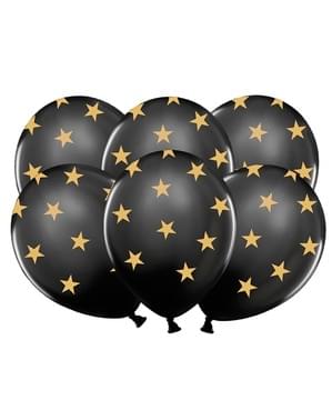 50 balloons in black with golden stars (30 cm)