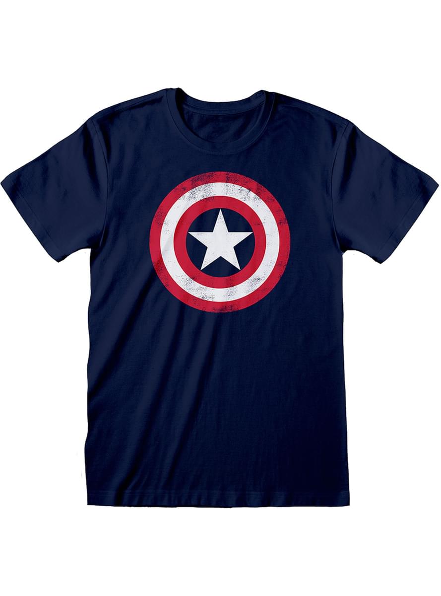 アベンジャーズ　キャプテン・アメリカ・ロゴ男性用Tシャツ、青