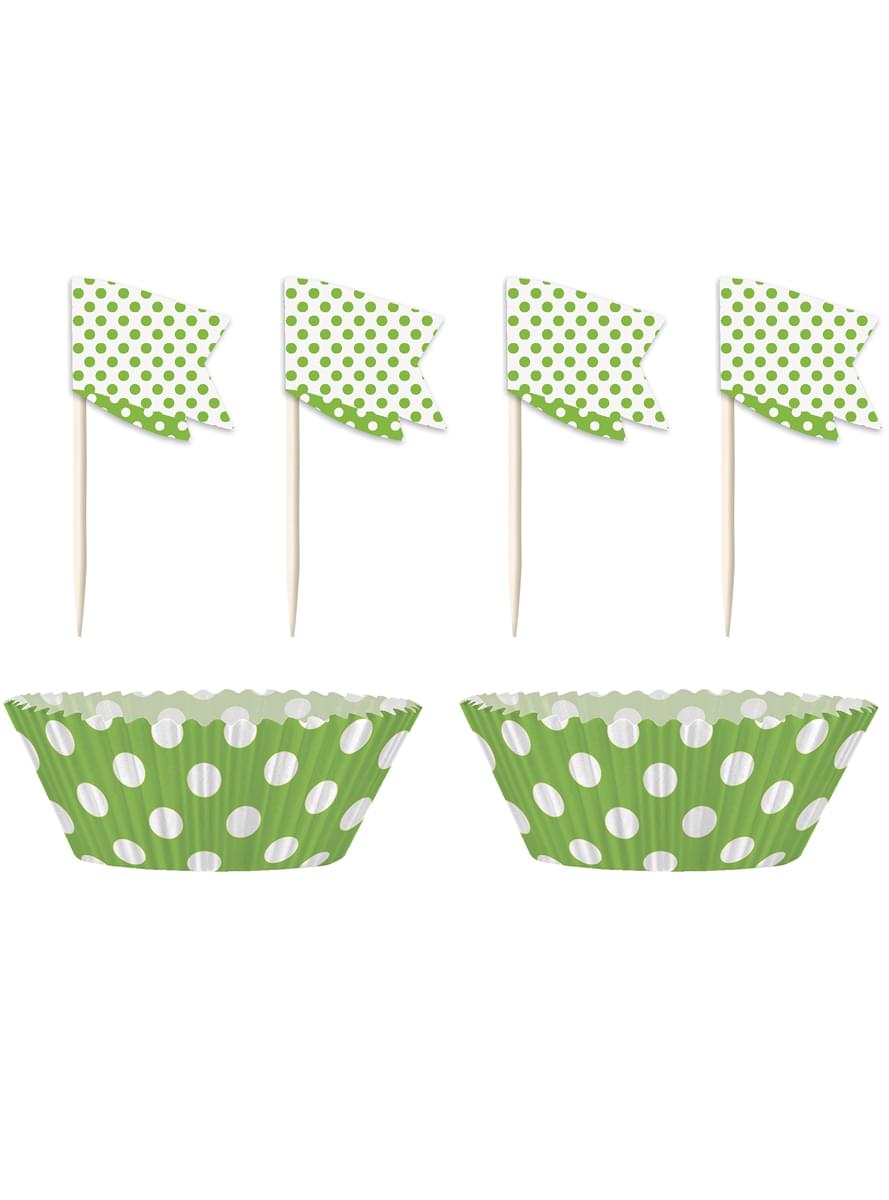 24 pirottini per cupcake + 24 topper verde lime a pois