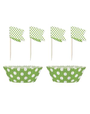 24 moules à cupcakes + 24 cake toppers couleur vert citron et pois