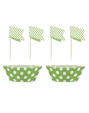 Set of 24 lime green and white spotted paper cupcake bases kit