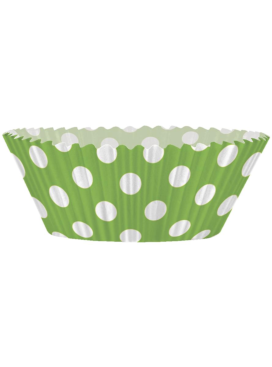 24 Cápsulas de cupcake + 24 toppers color verde lima y topos