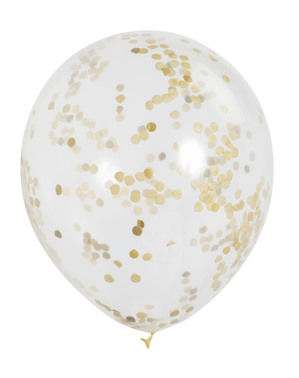 6 balões de latex com confetes dourados no interior
