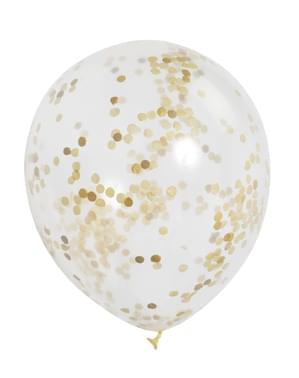 6 Balony lateksowe ze złotym konfetti