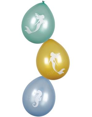 6 barevných latexových balonků s mořskou vílou - Mermaid Collection