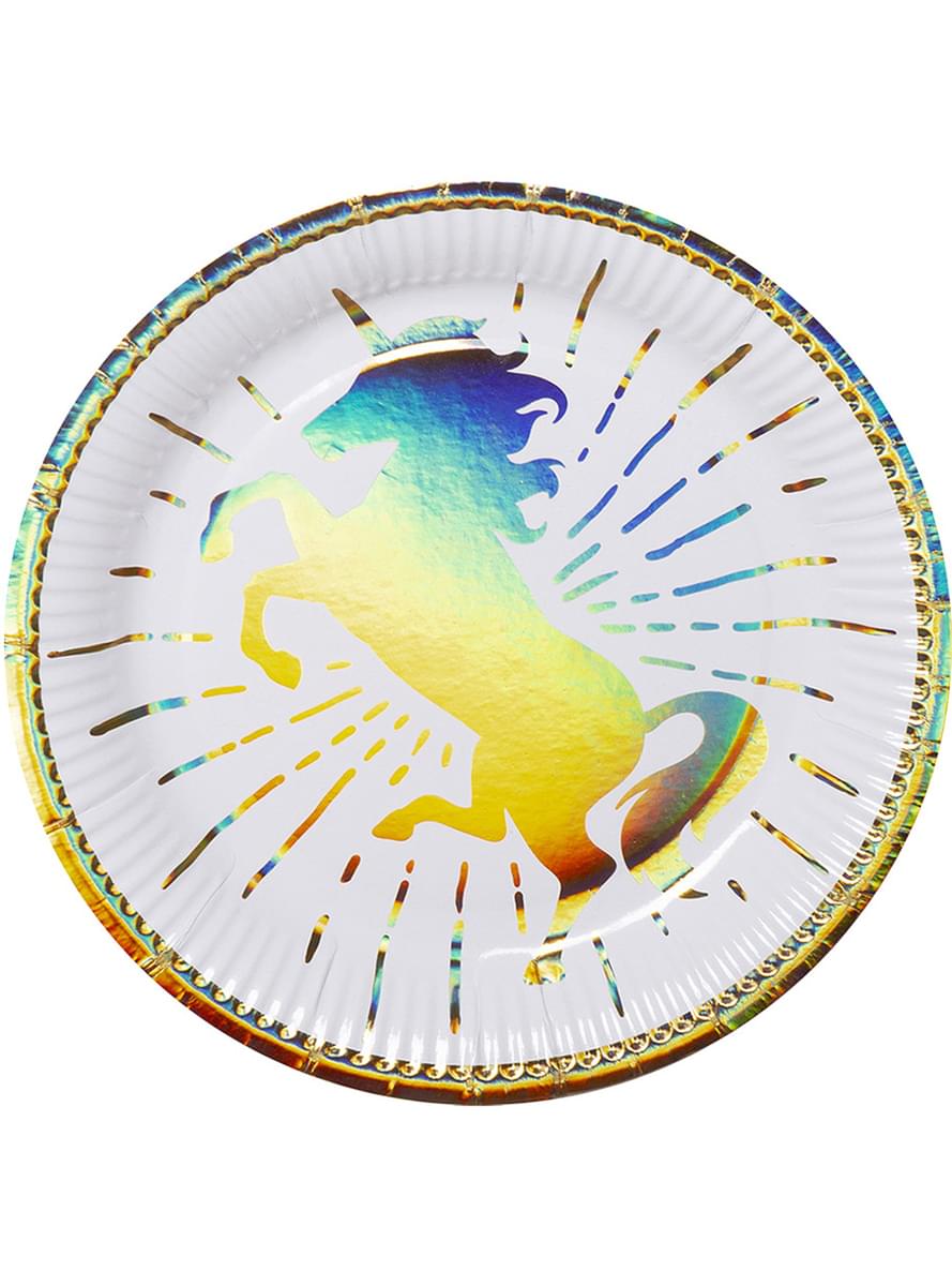 6 piatti d'uniocorni dorati (23 cm) - Magic Unicorn