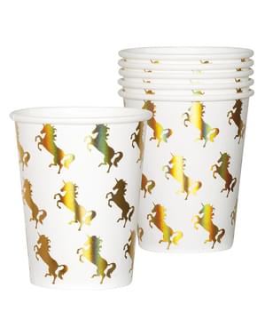 6 vasos de unicornios dorados - Magic Unicorn